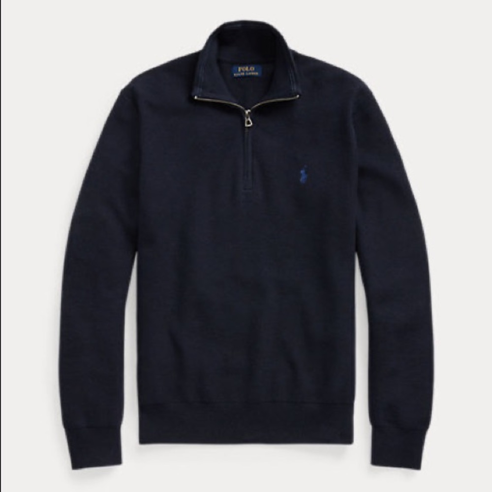 Polo Ralph Lauren Navy Blue Mesh-Knit Cotton Quarter-Zip Sweater | NWT